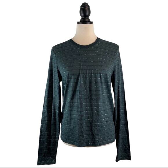 NWT La Ligne Long Sleeve Shirt Hunter Green Dotted Stripe Print Size M - Picture 1 of 11